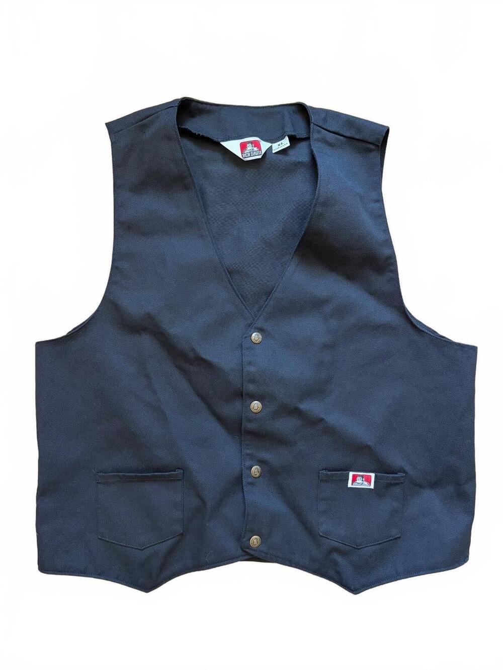 Ben Davis Vest Mens XL Black Quilted Workwear Snap Front 2 Pocket